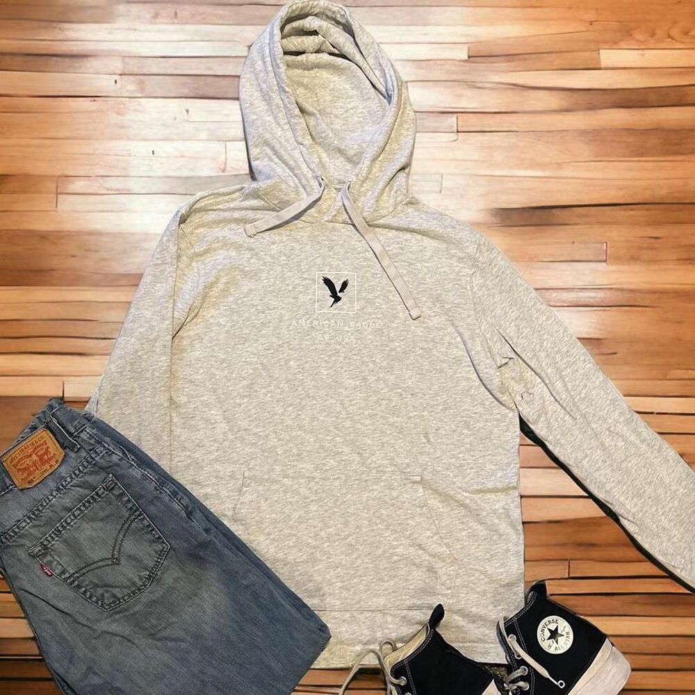American-eagle Women's Grey and Tan Hoodie